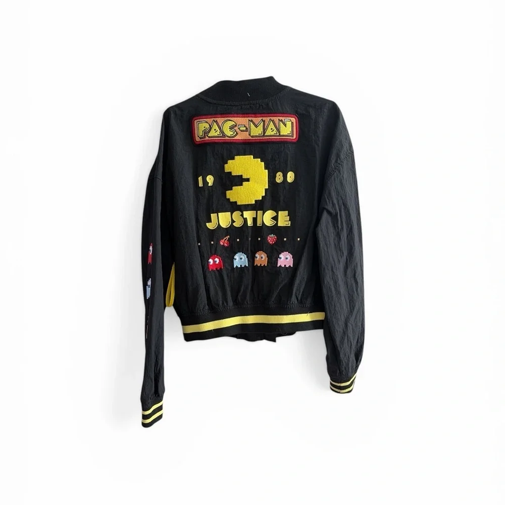 Girls Black Pac-Man Graphic Bomber Jacket Medium